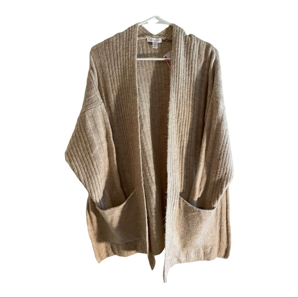 topshop oversized tan open front sweater